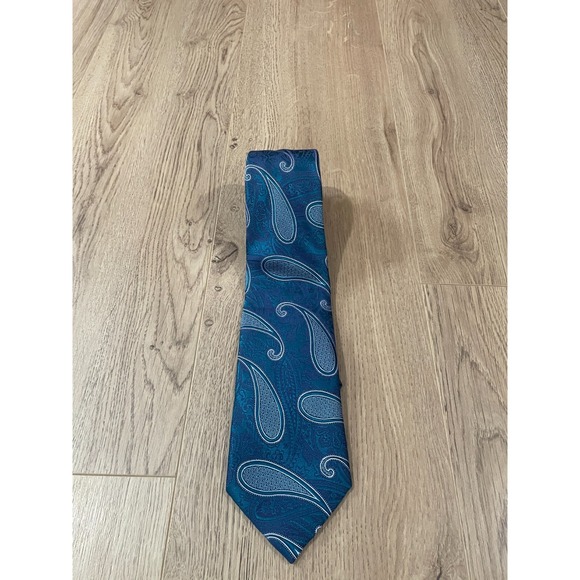 Ermenegildo Zegna Tie Blue Floral Paisley Woven Silk Necktie Made In Italy 59" - Picture 1 of 5